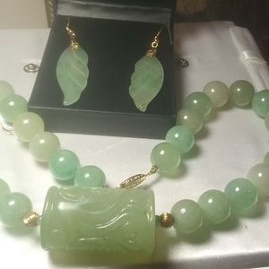 Green Chinese Jade necklace and  jade earrings.Vintage